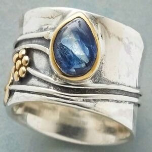 Waterdrop Royal Blue Stone & Flower Petal Design Ring 9